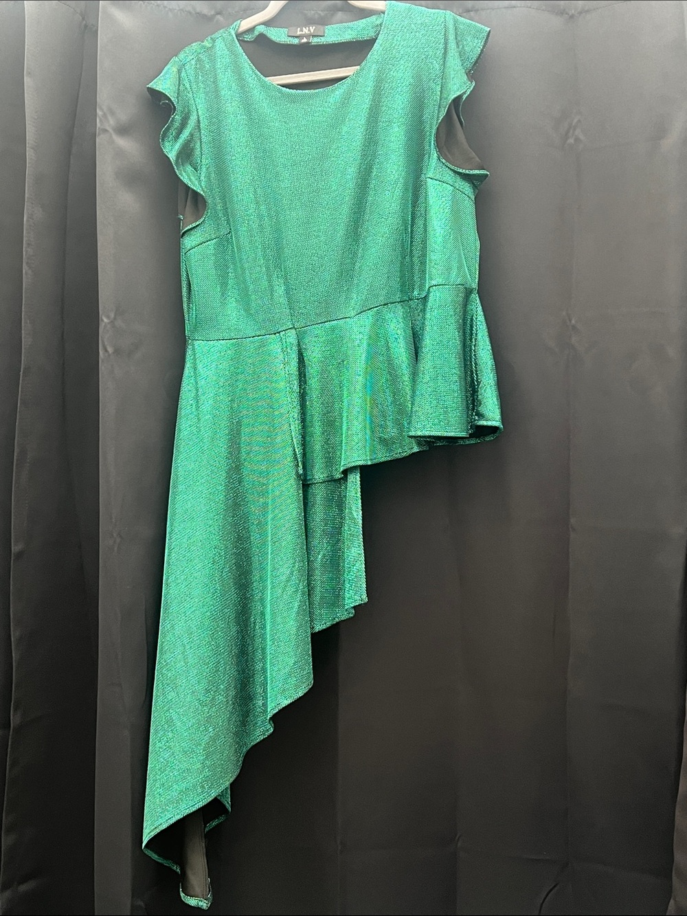 Emerald Green Asymmetric Ruffle Tunic